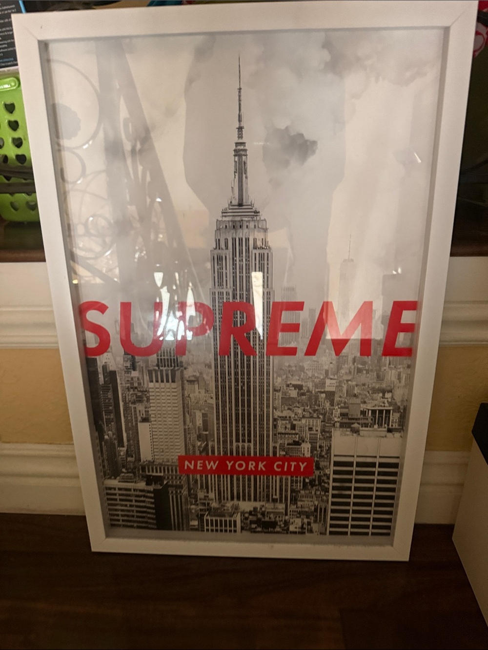 Supreme Red and Black New York City Skyline glass frame 24 h x 16” w